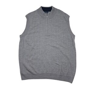 Brooks Brothers Sweater Vest Mens XL Gray 100% Merino Wool Ribbed Preppy 1/4 Zip